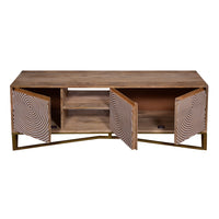 Ally 57 Inch TV Media Entertainment Cabinet Console, Mango Wood With Metal Base, Natural Brown, Gold - UPT-272538