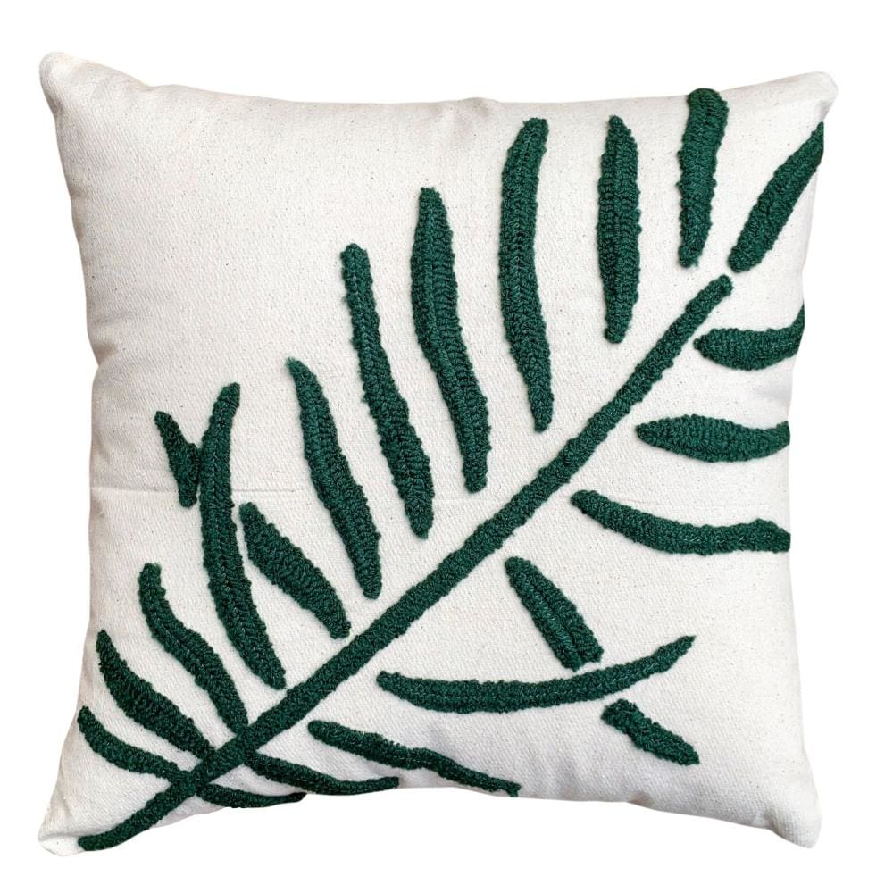 17 x 17 Inch Square Cotton Accent Throw Pillows, Leaf Embroidery, Set of 2, White, Green, Yellow By The Urban Port