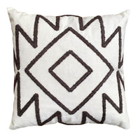 Geometric Aztec Embroidery 17 × 17 Inch Set of 2, Square Cotton Accent Throw Pillows,  White, Gray Through the Urban Port