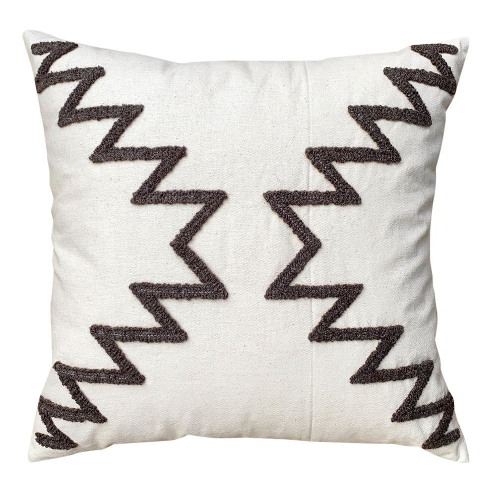 Geometric Aztec Embroidery 17 × 17 Inch Set of 2, Square Cotton Accent Throw Pillows,  White, Gray Through the Urban Port