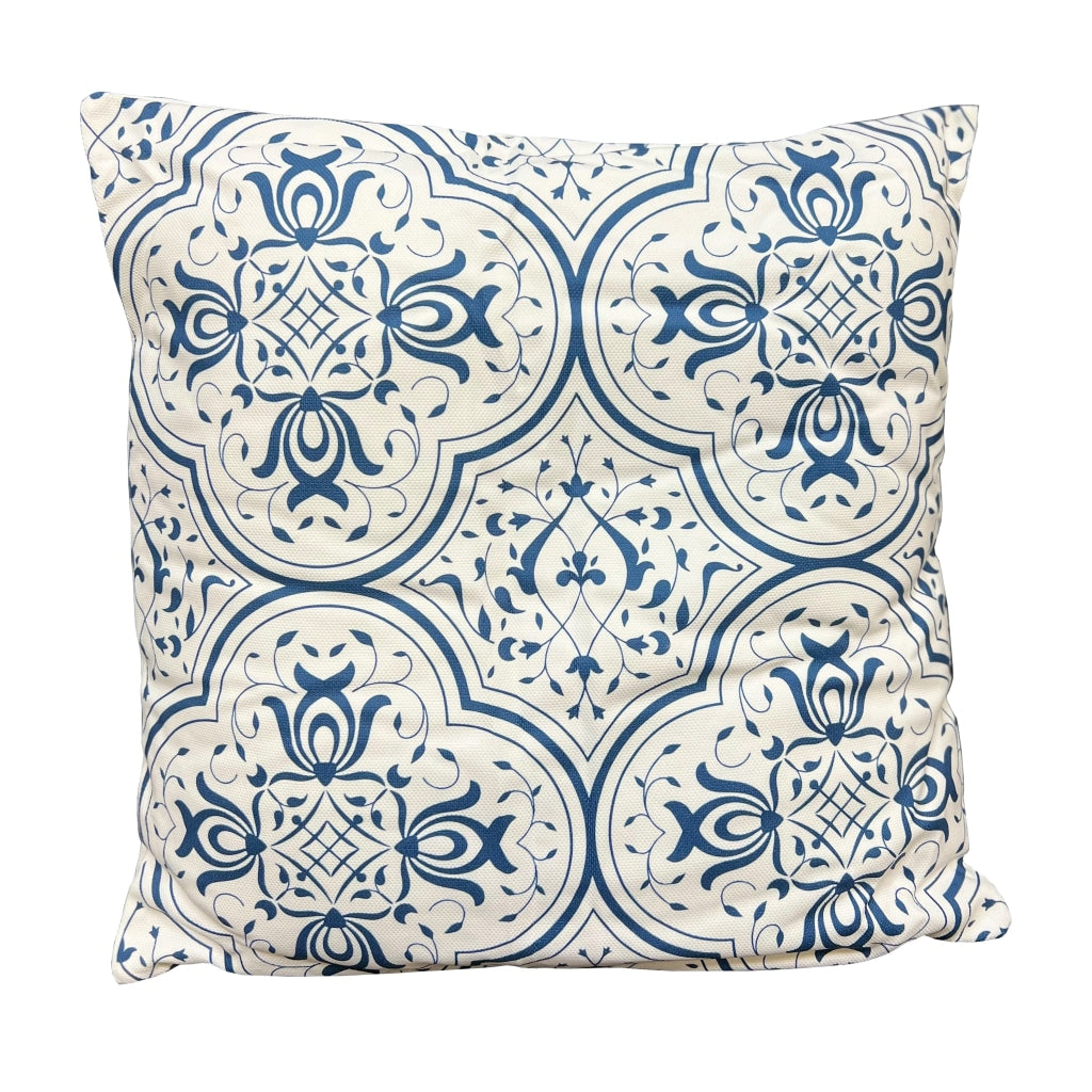 17 x 17 Inch Decorative Square Cotton Accent Throw Pillows, Classic Damask Print, Set of 2, Blue and White By The Urban Port