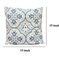 17 x 17 Inch Decorative Square Cotton Accent Throw Pillows, Classic Damask Print, Set of 2, Blue and White By The Urban Port