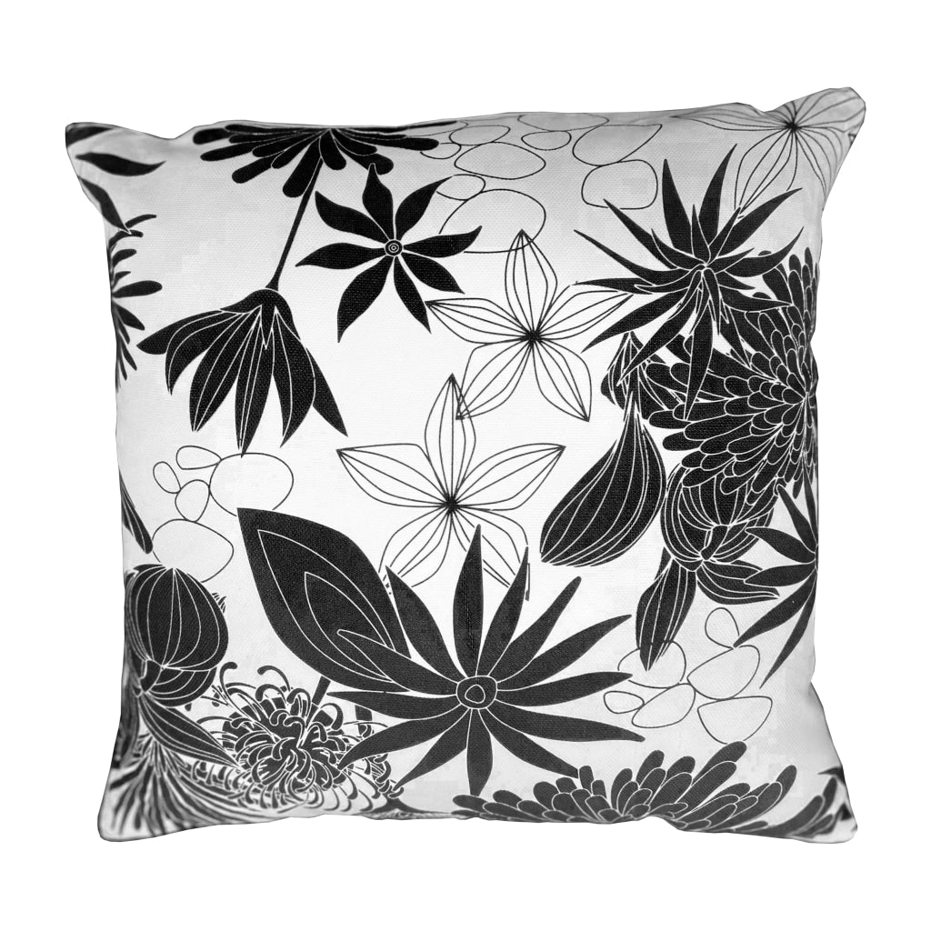 17 x 17 Inch Decorative Square Cotton Accent Throw Pillows, Classic Floral Print, Set of 2, Black and White by The Urban Port