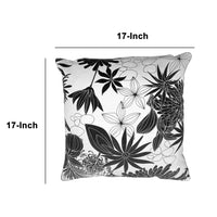 17 x 17 Inch Decorative Square Cotton Accent Throw Pillows, Classic Floral Print, Set of 2, Black and White by The Urban Port