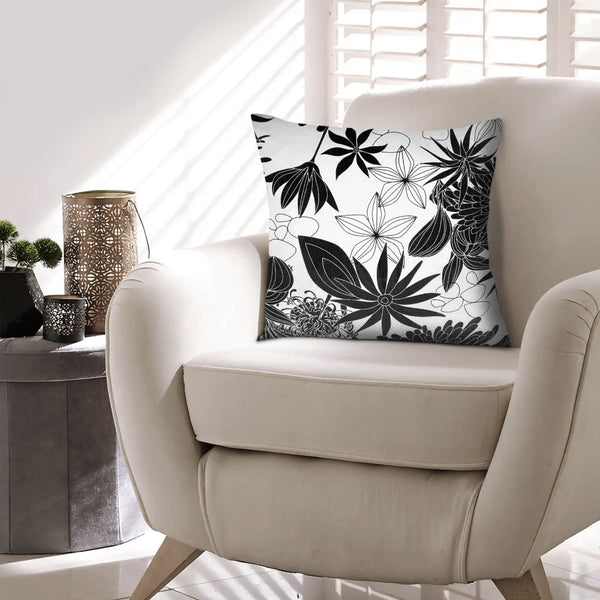 17 x 17 Inch Decorative Square Cotton Accent Throw Pillows, Classic Floral Print, Set of 2, Black and White by The Urban Port