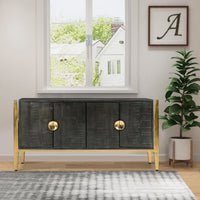 Tali 48 Inch Accent Sideboard Buffet Cabinet, 2 Doors with Gold Round Handles, Saw Marked, Charcoal Gray Acacia Wood - UPT-272889