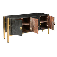 Tali 48 Inch Accent Sideboard Buffet Cabinet, 2 Doors with Gold Round Handles, Saw Marked, Charcoal Gray Acacia Wood - UPT-272889