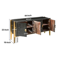 Tali 48 Inch Accent Sideboard Buffet Cabinet, 2 Doors with Gold Round Handles, Saw Marked, Charcoal Gray Acacia Wood - UPT-272889