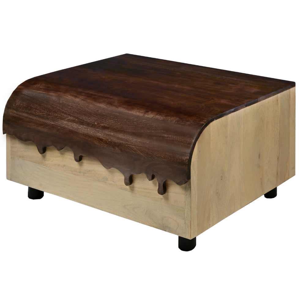 36 Inch Modern Mango Wood Coffee Table, Drip Design Walnut Brown Surface, Oak White Frame - UPT-272892