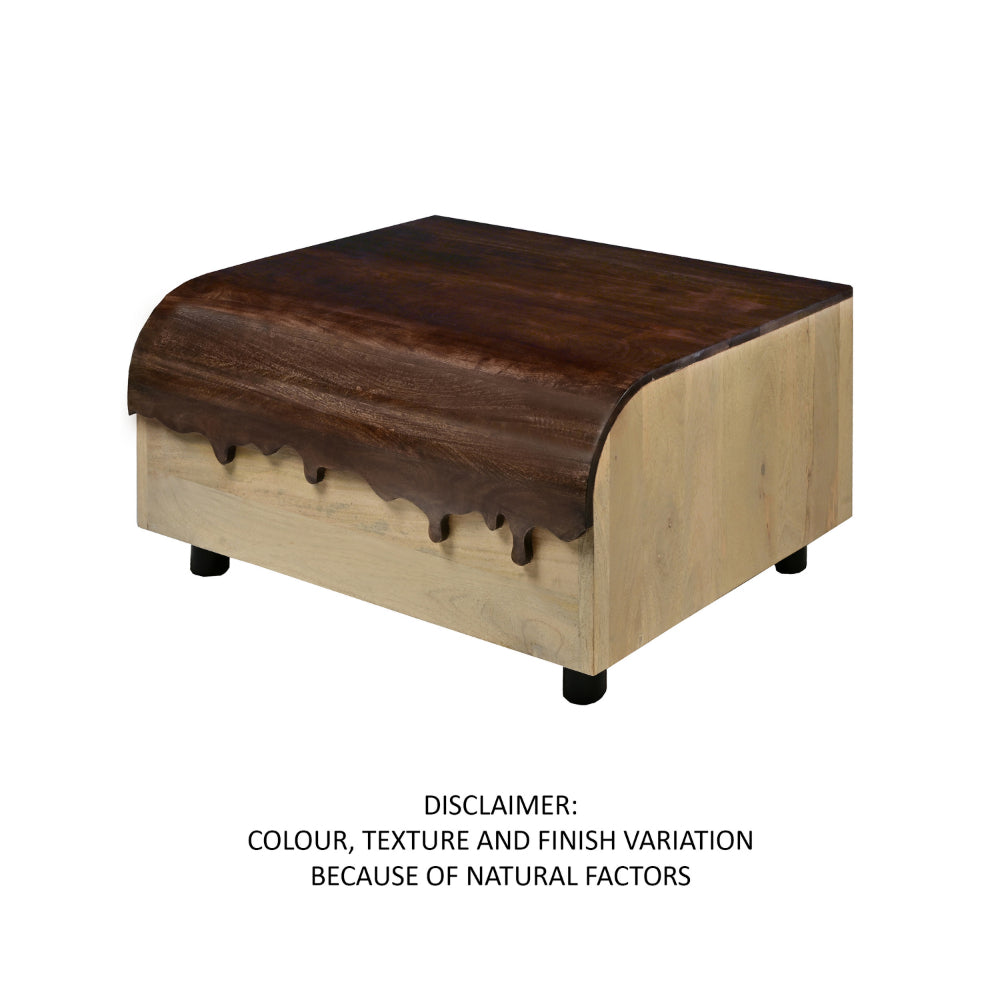 36 Inch Modern Mango Wood Coffee Table, Drip Design Walnut Brown Surface, Oak White Frame - UPT-272892