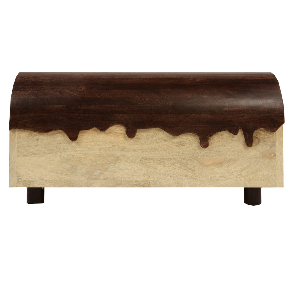 36 Inch Modern Mango Wood Coffee Table, Drip Design Walnut Brown Surface, Oak White Frame - UPT-272892