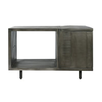 30 Inch Handcrafted Coffee Table with Hinged Lift Top Storage, Open Shelf, and Metal Legs, Charcoal Gray - UPT-272896