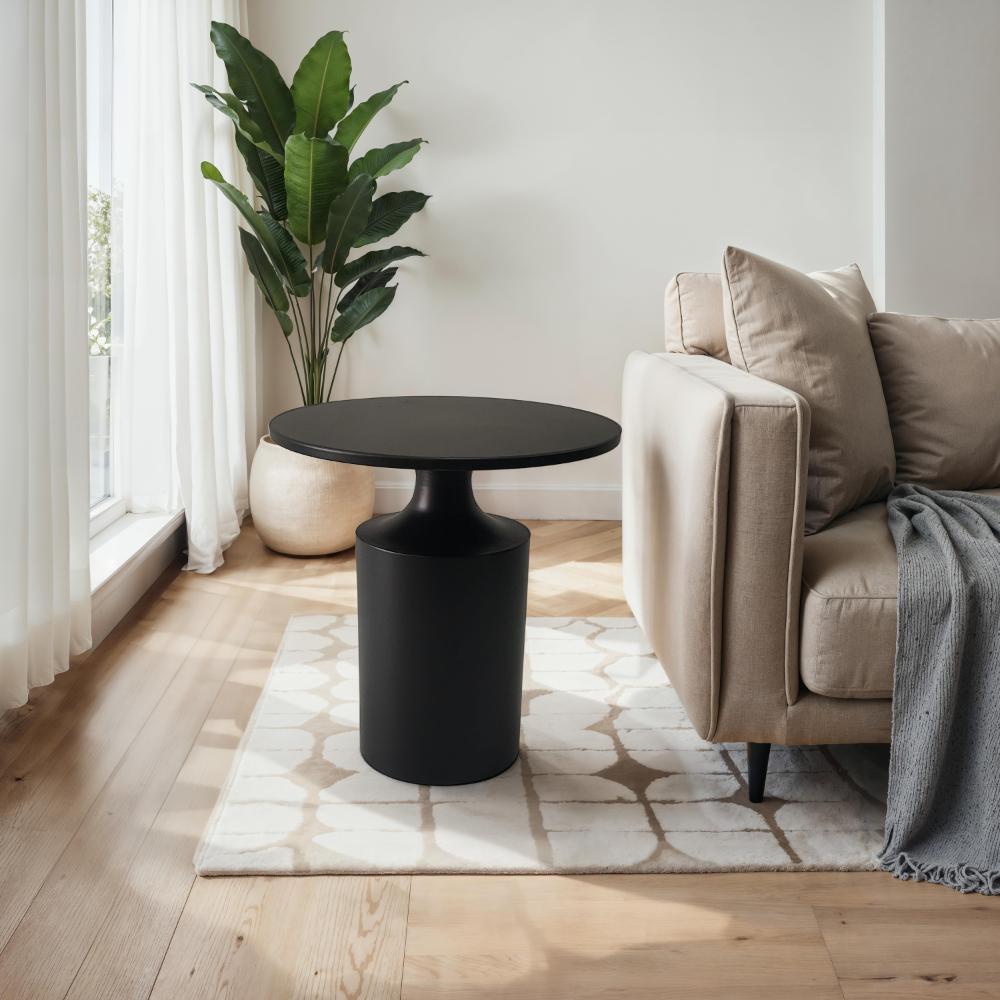 Zoe 20 Inch Modern Round Iron Side Table with Pedestal Base, Matte Black - UPT-272899