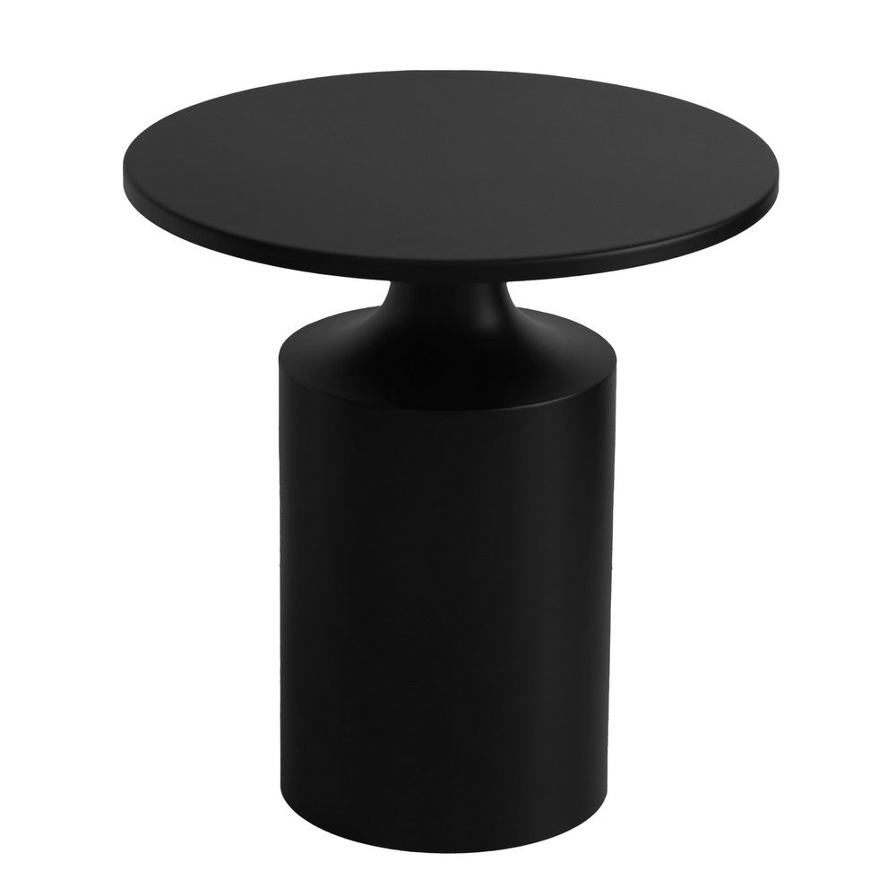 Zoe 20 Inch Modern Round Iron Side Table with Pedestal Base, Matte Black - UPT-272899