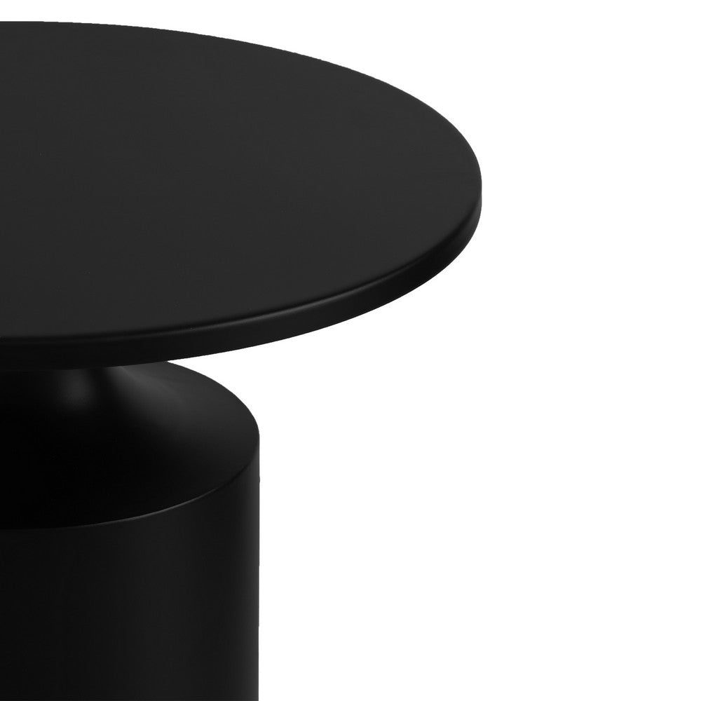 Zoe 20 Inch Modern Round Iron Side Table with Pedestal Base, Matte Black - UPT-272899