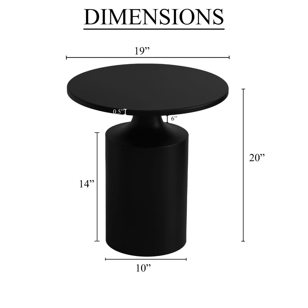 Zoe 20 Inch Modern Round Iron Side Table with Pedestal Base, Matte Black - UPT-272899