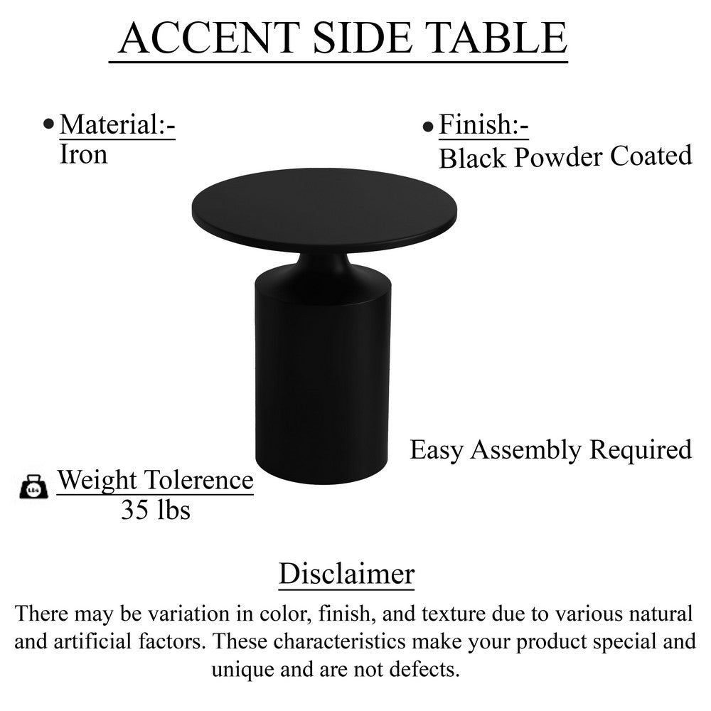 Zoe 20 Inch Modern Round Iron Side Table with Pedestal Base, Matte Black - UPT-272899
