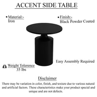 Zoe 20 Inch Modern Round Iron Side Table with Pedestal Base, Matte Black - UPT-272899