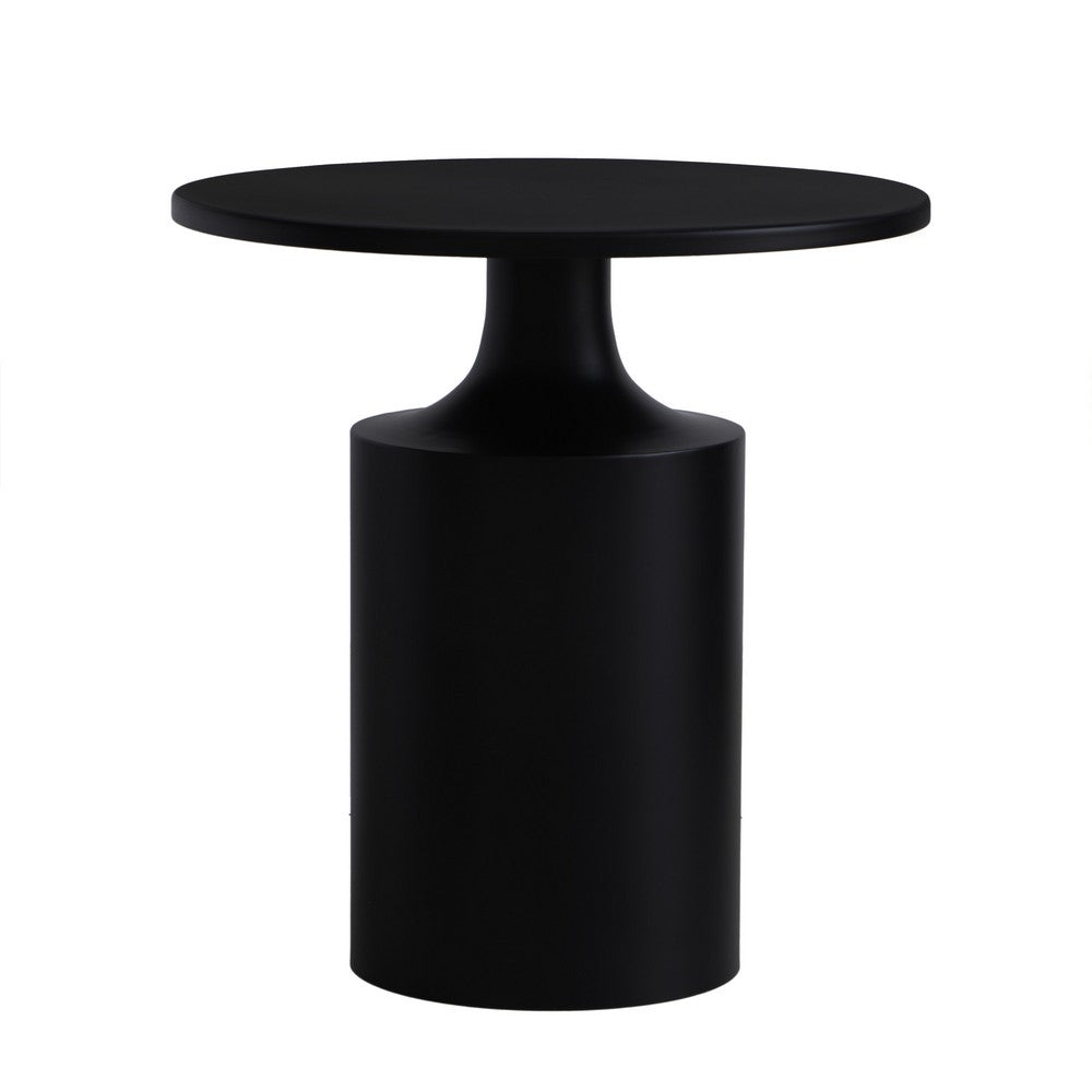 Zoe 20 Inch Modern Round Iron Side Table with Pedestal Base, Matte Black - UPT-272899