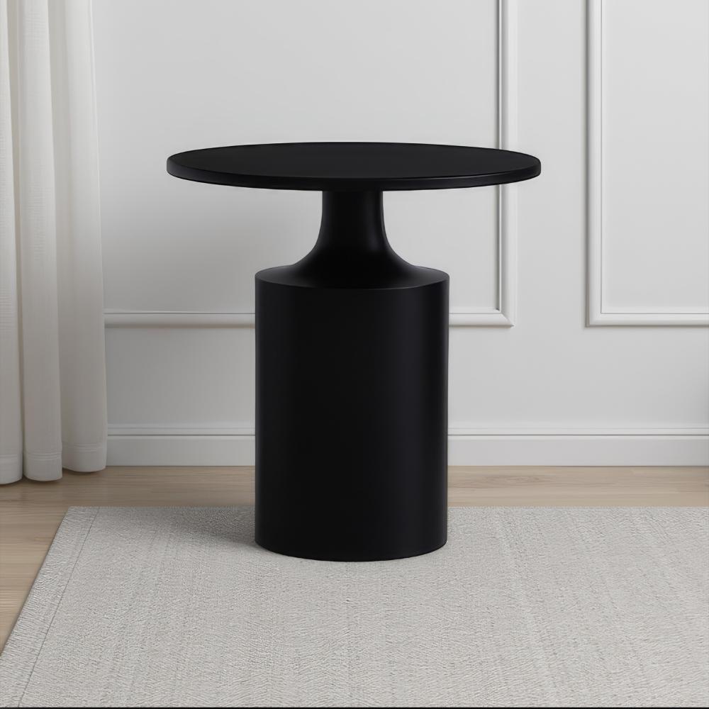 Zoe 20 Inch Modern Round Iron Side Table with Pedestal Base, Matte Black - UPT-272899