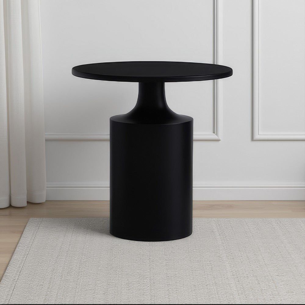 Zoe 20 Inch Modern Round Iron Side Table with Pedestal Base, Matte Black - UPT-272899