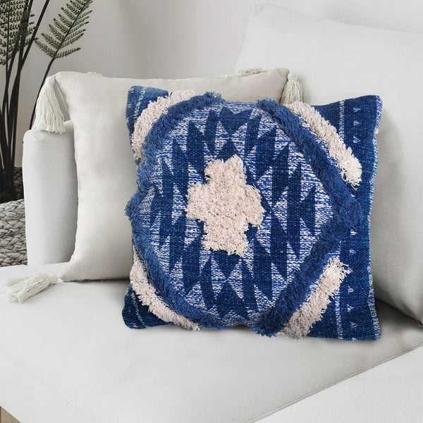 18 X 18 Shaggy Cotton Accent Throw Pillows, Southwest Aztec Pattern, Set of 2, Blue, White By The Urban Port