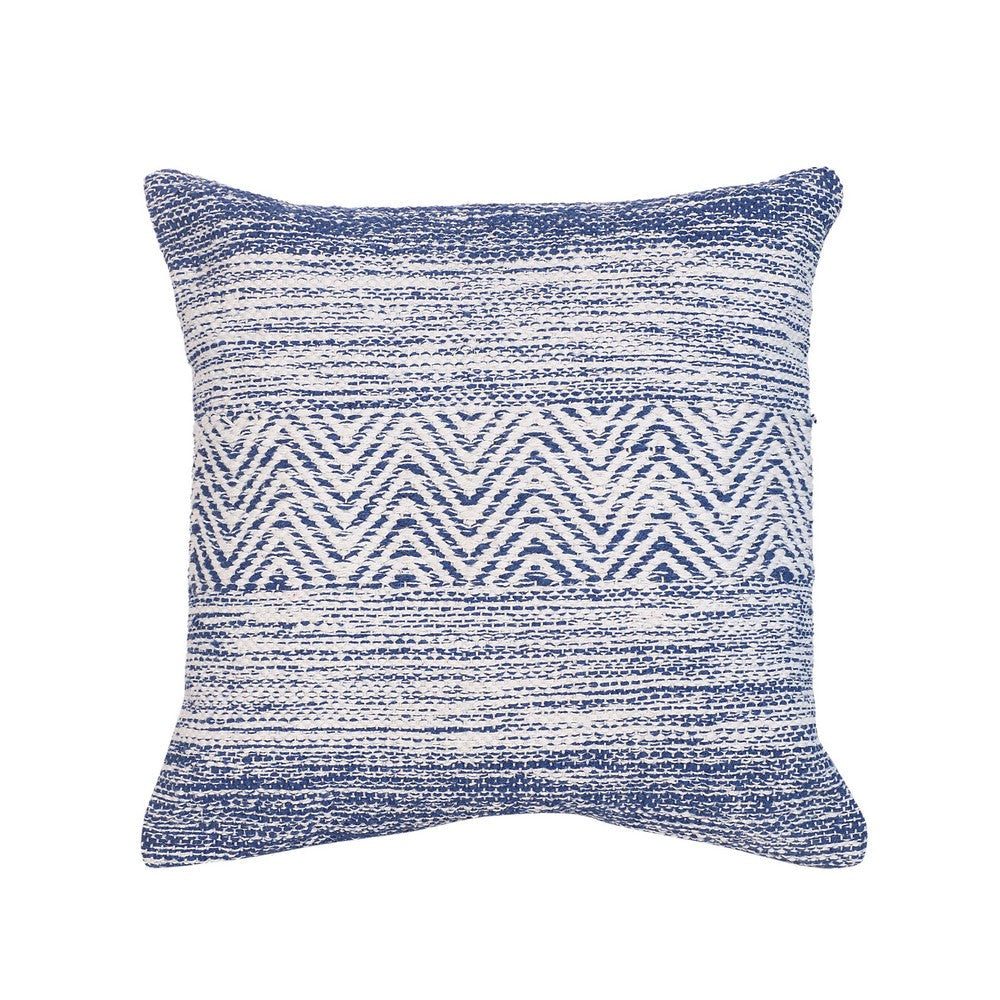 Cabe 18 X 18 Handcrafted Cotton Accent Throw Pillows, Wavy Lined Pattern, Set of 2, Ink Blue, White By The Urban Port