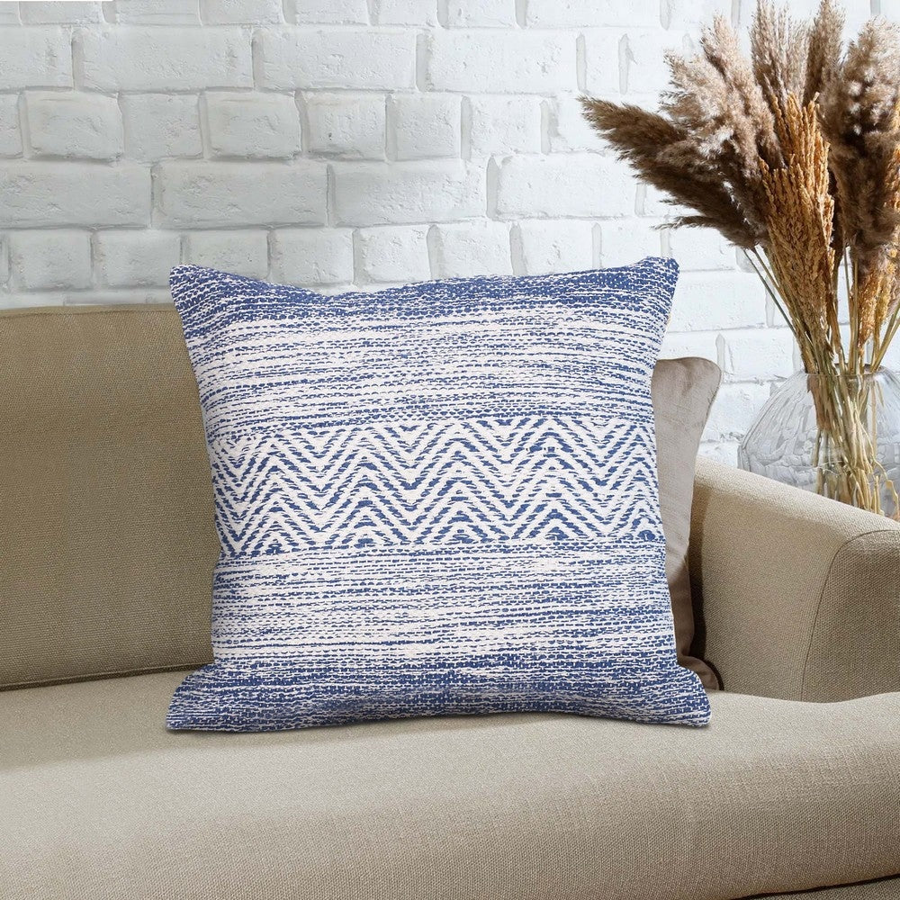 Cabe 18 X 18 Handcrafted Cotton Accent Throw Pillows, Wavy Lined Pattern, Set of 2, Ink Blue, White By The Urban Port