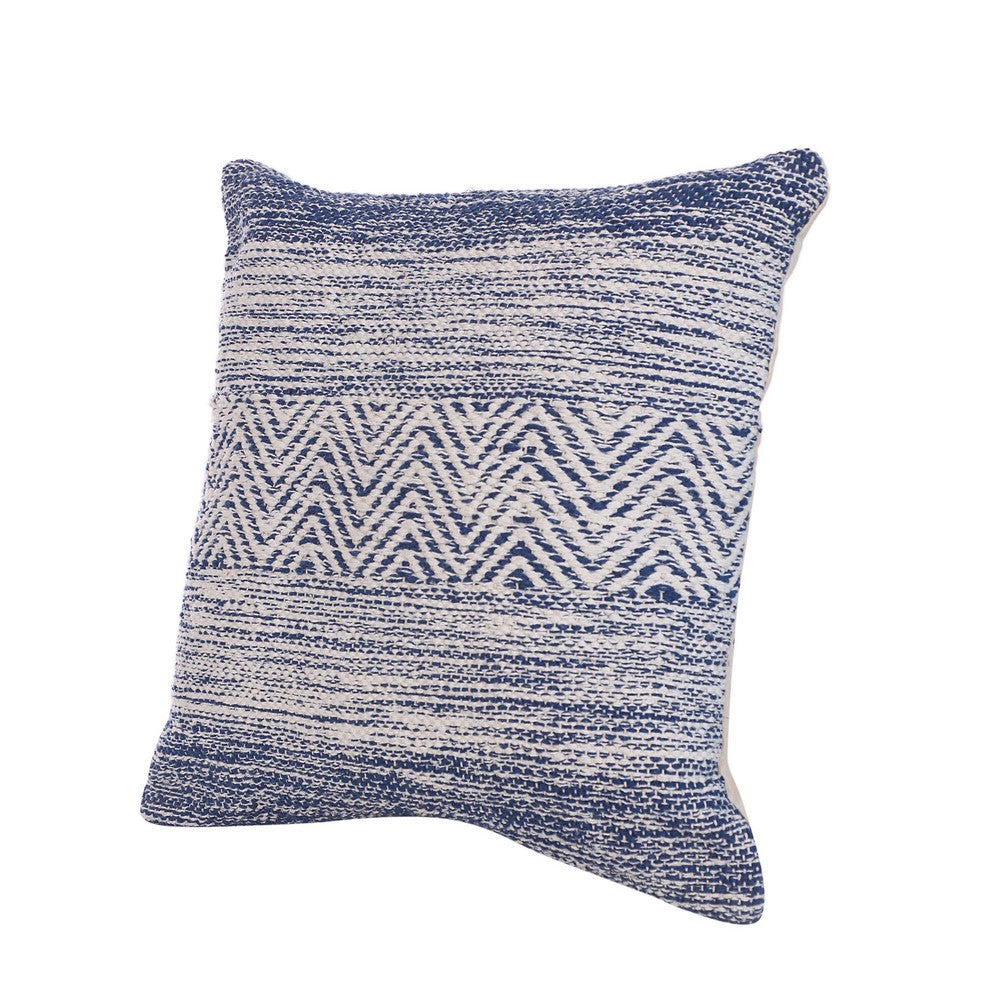 Cabe 18 X 18 Handcrafted Cotton Accent Throw Pillows, Wavy Lined Pattern, Set of 2, Ink Blue, White By The Urban Port