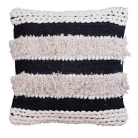 Adiv 18 x 18 Handcrafted Shaggy Cotton Accent Throw Pillows, Handknit Yarn, Set of 2, White, Black By The Urban Port