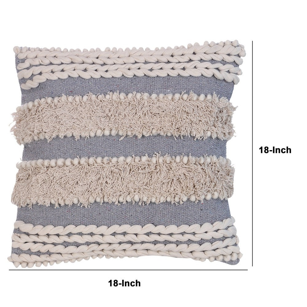 Adiv 18 x 18 Handcrafted Shaggy Cotton Accent Throw Pillows, Woven Yarn, Set of 2, Beige, Gray By The Urban Port