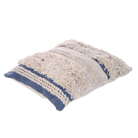 18 x 18 Handcrafted Shaggy Cotton Accent Throw Pillows, Woven Yarn, Set of 2, Beige, Blue By The Urban Port