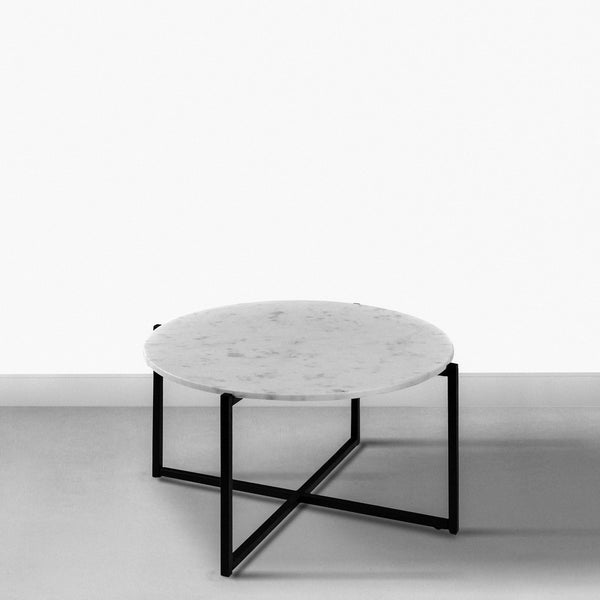 Ivy 30 Inch Marble Top Round Coffee Table with Metal Frame, White and Black - UPT-273474