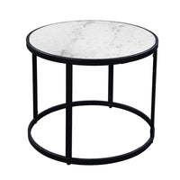 23 Inch Side End Table, Modern Round White Natural Marble Top, Classic Black Iron Frame - UPT-273475