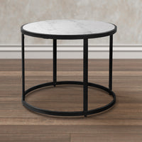 23 Inch Side End Table, Modern Round White Natural Marble Top, Classic Black Iron Frame - UPT-273475