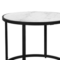 23 Inch Side End Table, Modern Round White Natural Marble Top, Classic Black Iron Frame - UPT-273475