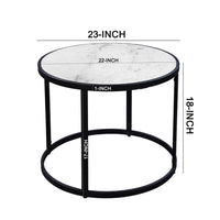 23 Inch Side End Table, Modern Round White Natural Marble Top, Classic Black Iron Frame - UPT-273475