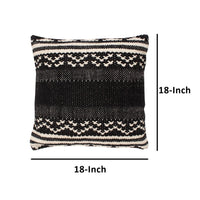 18 x 18 Jacquard Square Decorative Cotton Accent Throw Pillow with Aztec Tribal Boho Pattern, Set of 2, Black, White By The Urban Port