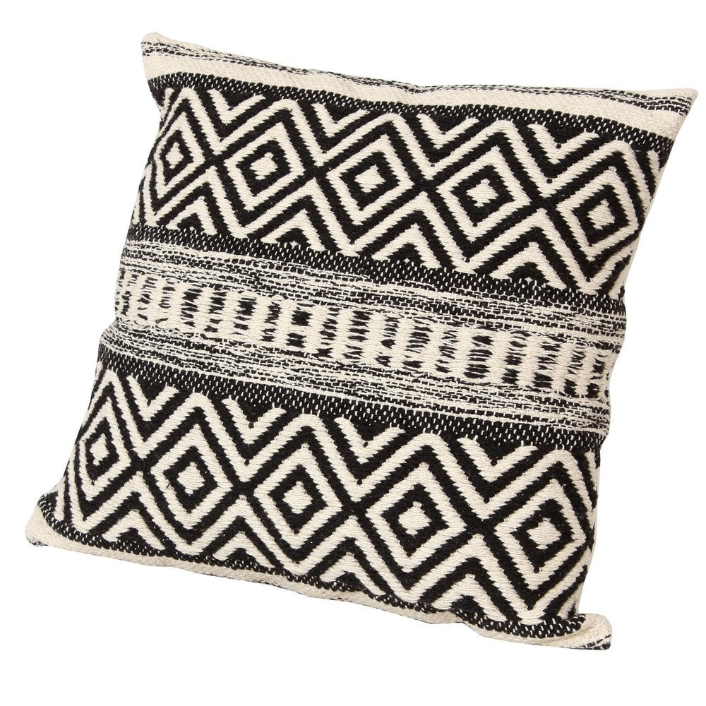 18 x 18 Jacquard Square Cotton Sham Accent Throw Pillow with Boho Diamond Pattern, Set of 2, Black, White By The Urban Port