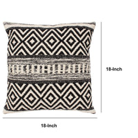 18 x 18 Jacquard Square Cotton Sham Accent Throw Pillow with Boho Diamond Pattern, Set of 2, Black, White By The Urban Port