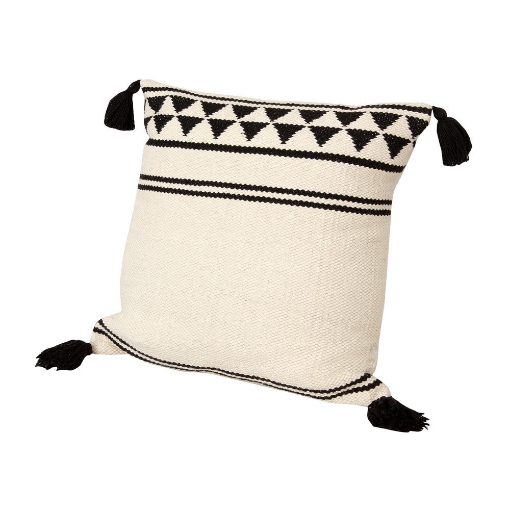 18 x 18 Square Cotton Accent Throw Pillow with Simple Striped Pattern and Tassels, Set of 2, White and Black By The Urban Port