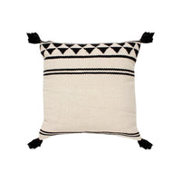 18 x 18 Square Cotton Accent Throw Pillow with Simple Striped Pattern and Tassels, Set of 2, White and Black By The Urban Port