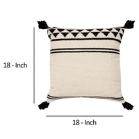 18 x 18 Square Cotton Accent Throw Pillow with Simple Striped Pattern and Tassels, Set of 2, White and Black By The Urban Port