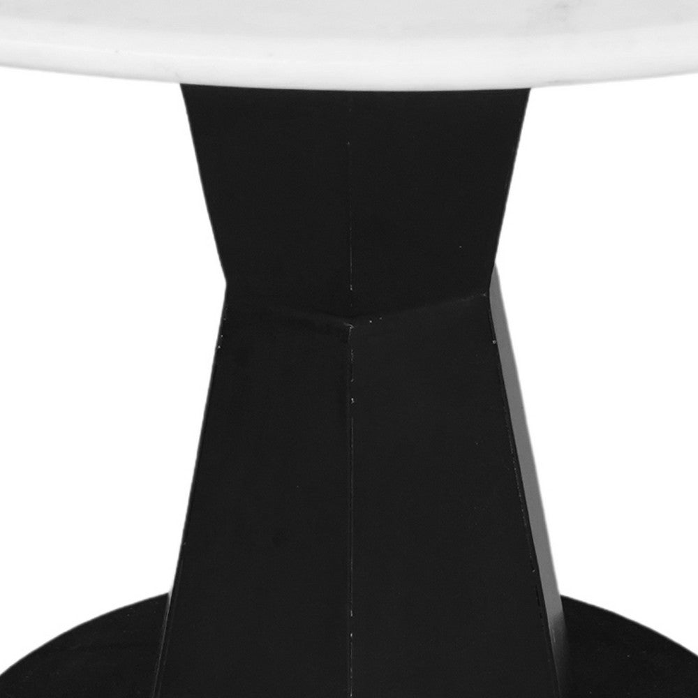 Riko Coffee Table, White Marble Top on Modern Iron Stand, Round Table, 27" - UPT-274464