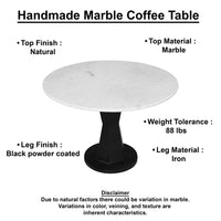 Riko Coffee Table, White Marble Top on Modern Iron Stand, Round Table, 27" - UPT-274464