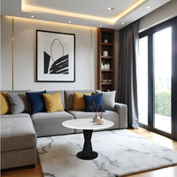 Riko Coffee Table, White Marble Top on Modern Iron Stand, Round Table, 27" - UPT-274464