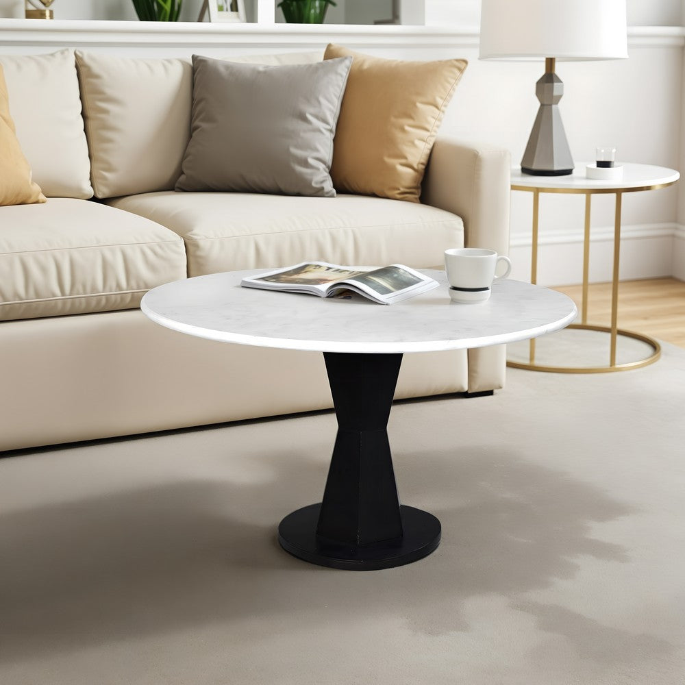 Riko Coffee Table, White Marble Top on Modern Iron Stand, Round Table, 27" - UPT-274464