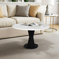 Riko Coffee Table, White Marble Top on Modern Iron Stand, Round Table, 27" - UPT-274464