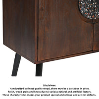 37 Inch 2 Door Mango Wood Sideboard Cabinet, Terrazzo Stone, Sandblasted Red Oak Finish, Black Legs - UPT-274765