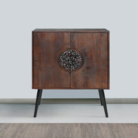 37 Inch 2 Door Mango Wood Sideboard Cabinet, Terrazzo Stone, Sandblasted Red Oak Finish, Black Legs - UPT-274765